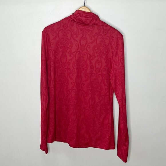 Eddie Bauer Red Brocade Print 1/4 Zip Top- Size L - Picture 2 of 4